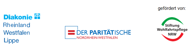 Logos - gefördert von Diakonie, Der Paritätische, Stiftung Wohlfahrtspflege NRW